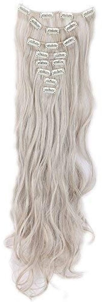 Dailygoods- Clip in Extensions Natuurlijke Look - Haarverlenging - 8 Wefts - Golvend - Asblond/Zilvergrijs - 61 cm - Haarextensions