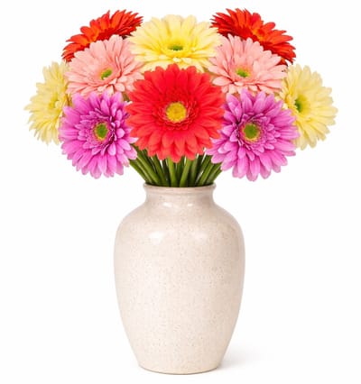 Mica Decorations Boeket Kunstbloemen Gerbera's - H60 cm - 4 kleuren mix - 10x stelen kunstbloemen - gekleurde bloemetjes