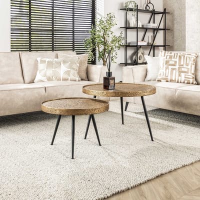 PS-Collection Metallic Rond Set/2 Salontafels - ø74x50cm - Antiek Brons - Metaal - salontafels rond, salontafels, salontafel zwart, salon tafel, salontafel rond, salontafel industrieel, salontafel vierkant, salontafel marmer, salontafel wit