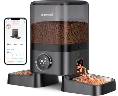 Oneisall PF10 Automatische Voerbak voor 2 Katten, 20 Bekers/5L Automatische Voerbak voor Katten, Automatische Voerbak voor Katten voor Kleine Huisdieren Binnen, Tijdgestuurde Voerbak voor Droogvoer