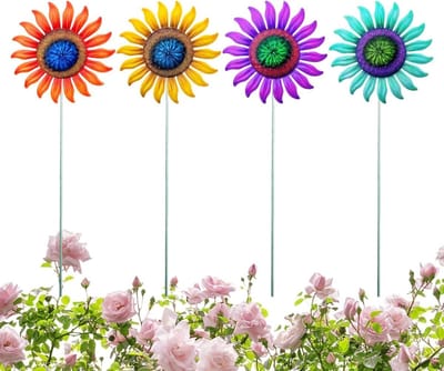 Metalen Tuindecoratie - Bloemen Versiering - Tuin Aankleden - Roestbestendige Duurzaamheid - 4 Stuks - Kleurrijk
