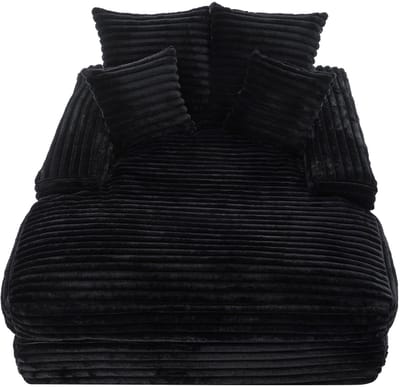 Zwarte corduroy slaapbank - Chaiselongue zonder montage - Traagschuim - Woonkamer & appartement - 137x175x63 cm