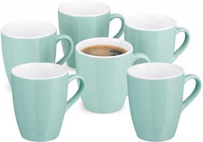 Vessia Design koffie mokken / bekers met oor - 12x stuks - mintgroen - keramiek - 410 ml - servies - kopjes