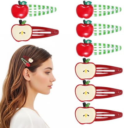 Dailygoods- Haarclip 8 Stuks - Appel Haarspeldjes - Decoratieve Accessoires - Strass Steentjes - Rood/Groen - Lichtgewicht Ijzer/Kunststof - Haarspeld