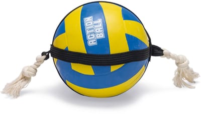 Beeztees Action Volleybal met Touw - Hondenspeelgoed - Rubber - Blauw/Geel - 48x20,4x20,4cm