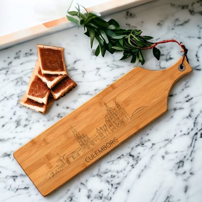 Out-Lines - Serveerplank met skyline van Culemborg - Bamboe - 60x16cm - Borrelplank Gravering
