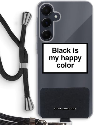 Case Company® - Hoesje met koord geschikt voor Samsung Galaxy A55 hoesje met Koord - Black is my happy color - Telefoonhoesje met Zwart Koord - Bescherming aan alle Kanten en Over de Schermrand