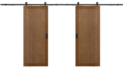 Vente-unique Zwevende dubbele schuifdeur in hout en MDF met opbouwsysteem - donker naturel - 2 x H205 x L63 cm - SANDORA