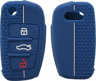 kwmobile autosleutel hoesje geschikt voor Audi 3-knops autosleutel hoes - Siliconen autosleutel behuizing - Auto sleutel case met honingraat - Sleuteletui in donkerblauw / wit