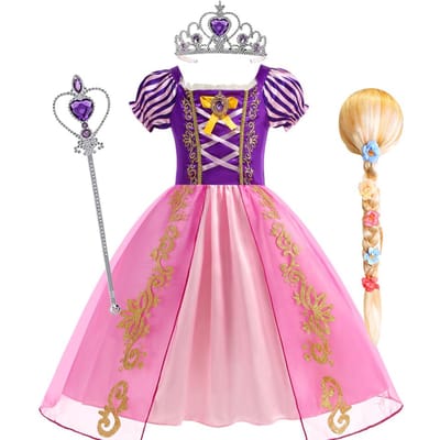 Filles Robe de Princesse Raiponce Enchevêtrée Costume de Princesse Halloween Anniversaire Carnaval Fête Robe d'Anniversaire Enfant 7-8T(140)