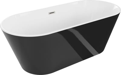 Mexen Flavia vrijstaande badkuip 150 x 75 , wit/zwart, overloop geborsteld nikkel - 54031507575-97