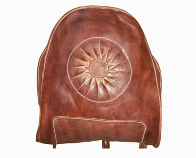 100% Marokkaanse runden leren rugtas - met decoratieve zon - handgemaakt met ritssluiting BRUIN kleur