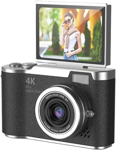longziming -4K Digitale Camera – Compacte 48MP Point-and-Shoot Camera – 8x Digitale Zoom – 180° Flip Scherm – Selfie Camera voor Studenten – Fotografie en Video – Zwart