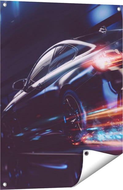 Gards Tuinposter Zwarte Raceauto - Abstract - 60x80 cm - Tuindoek - Tuindecoratie - Wanddecoratie buiten - Tuinschilderij
