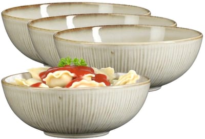 Mica Decorations Pasta bord Nusa - 8x - creme kleur - 17 x 6 cm - keramiek - diep bord