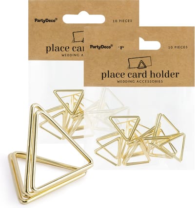 PartyDeco naamkaart/plaatskaart houders - driehoek - Bruiloft - 20x - goud - 2,3 cm
