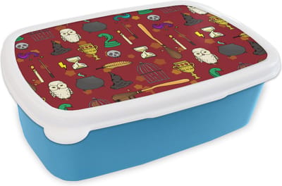Broodtrommel Blauw - Lunchbox - Brooddoos - Tiener - Uil - Slang - Patronen - 18x12x6 cm - Kinderen - Jongen