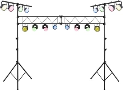 COSTWAY 350 cm lang lampactief, DJ-lichtstatief, 180-360 cm, in hoogte verstelbaar, van metaal, verlichtingsstatief met intrekbare T-stangen, tot 100 kg belastbaar voor concerten, theaters en feesten