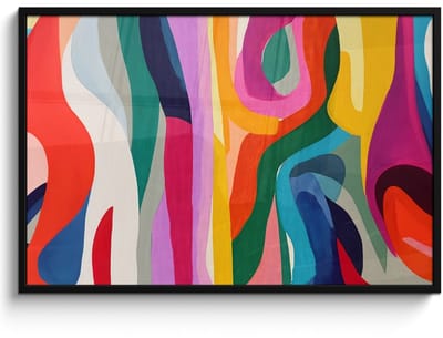 Poster in lijst - Fotolijst 120x80 cm - Posters - Abstract - Kleurrijk - Golven - Lijnen - Posterlijst zwart - Decoratie - Wanddecoratie woonkamer - Muurdecoratie slaapkamer
