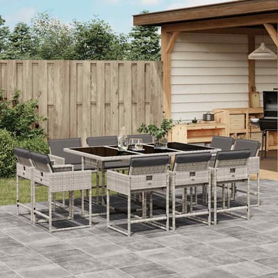 vidaXL - 11-delige - Tuinset - met - kussens - poly - rattan - lichtgrijs