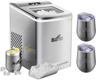 Luxe volledige set met 3 Bardi RVS dubbelwandige thermosbekers - koffiebekers - Bardi Deluxe IJsblokjesmachine 2L – IJsblokmaker Inclusief Luxe Thermosbeker en IJsschep – 9 Blokjes in 8 Minuten – RVS
