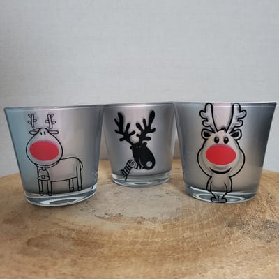 Set van 3 Theelichtjes - Kerst - Zilver - Rendier - Rudolf