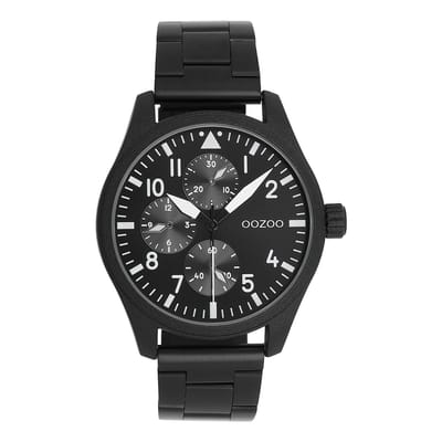 OOZOO Timepieces - Zwarte horloge met roestvrijstalen armband roestvrijstalen armband - C11509