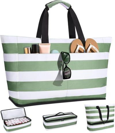 SnelShoppen - XXL Familie Strandtas met Koelvak 54L - Grote Waterdichte Opvouwbare Handtas Shopper voor Vrouwen - Ritssluiting en Natvak - Perfect voo