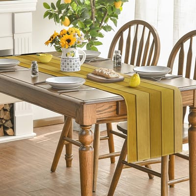 Tafelloper - Antiek Rustiek Houten Planken Design - Voor Keukentafel Binnen - Geel 40x140 cm