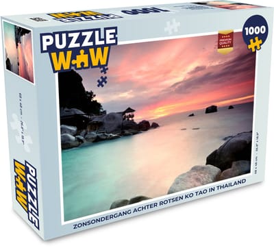 Puzzel Zonsondergang achter rotsen Ko Tao in Thailand - Legpuzzel - Puzzel 1000 stukjes volwassenen