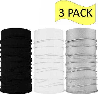 Fako Fashion - 3-Pack Colsjaal - Microfiber Faceshield - Bandana - Nekwarmer - Sjaal - Zwart/Wit/Grijs
