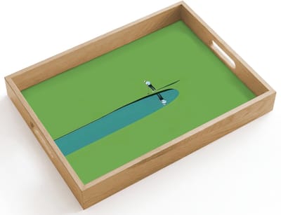 Dienblad hout 40x30 cm - Schootdienblad - Persoon - Golf - Water - Blauw - Borrelplank rechthoek - Plateau dienbladen