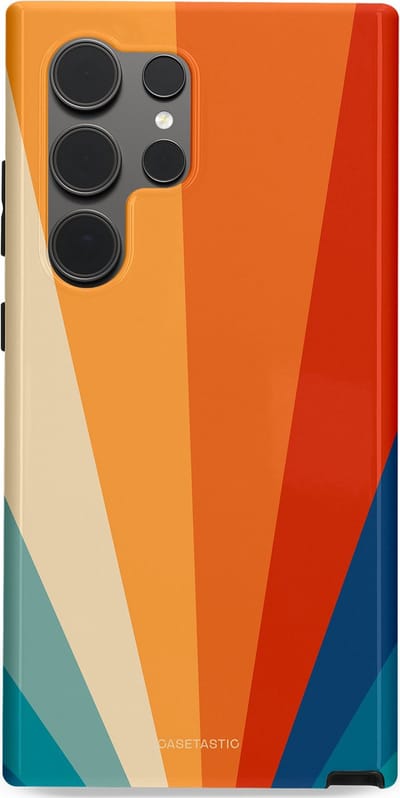 Casetastic hoesje geschikt voor Samsung Galaxy S24 Ultra - Dubbellaagse bescherming - Retro straal - Fashion Case - Oranje Okergeel Petrol Rood