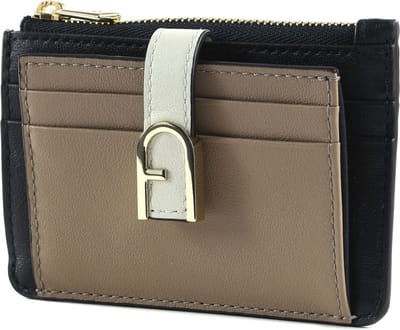 FURLA Leren Kaarthouder Flow Card Case Greige + Marshmallow + Nero int. Taupe