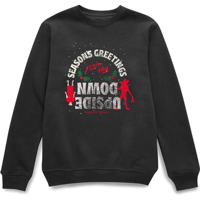 Stranger Things Seasons Greeting From Upside Down Christmas Jumper - Black - S