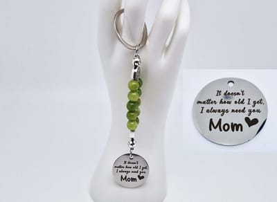 Handgemaakte Natuurstenen Sleutelhanger "Kraal Koreaanse jade "- Met metaal hanger - 8 mm diameter van de korrel- Mooie accessoire en decoratie voor de auto-Vaderdag Cadeau -Moderdag Cadeau - Cadeau vrienden