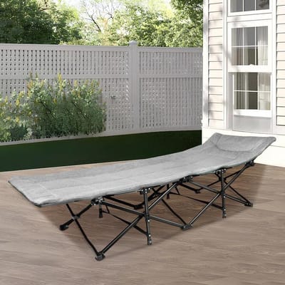 Campingbed Opvouwbaar - Reisbed Gasten - Buiten Ontspannen - Geïntegreerd Zacht Kussen - 190 cm Lengte - Grijs