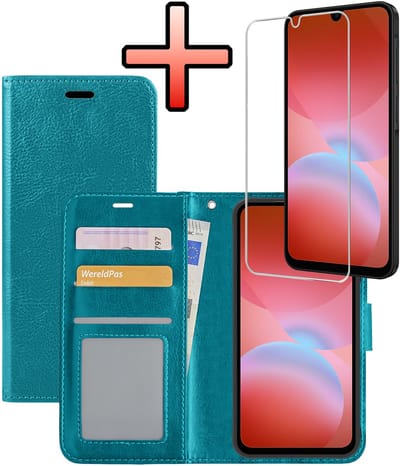 Hoesje - Met Screenprotector - Geschikt voor Samsung Galaxy A26 - Luxe Pasjeshouder - Bookcase Portemonee - Flip Case - Kunstleer Book Case - Flipcase - Book Cover - Walletcase - Portemonneehoes - Turquoise