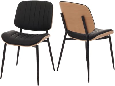 Set van 2 eetkamerstoelen MCW-O44, keukenstoel, gebogen hout, kunstleer, Öko-Tex MVG ~ naturel, zwart