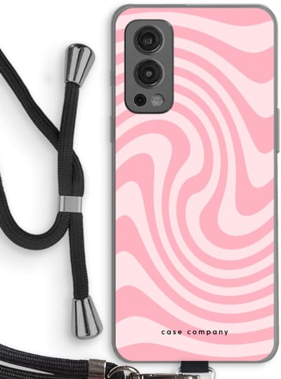 Case Company® - Hoesje met koord geschikt voor OnePlus Nord 2 5G hoesje met Koord - Swirl Roos - Telefoonhoesje met Zwart Koord - Bescherming aan alle Kanten en Over de Schermrand
