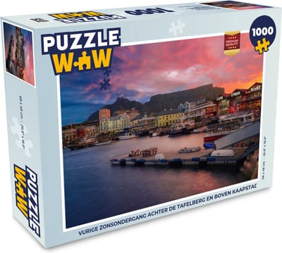 Puzzel Vurige zonsondergang achter de Tafelberg en boven Kaapstad - Legpuzzel - Puzzel 1000 stukjes volwassenen