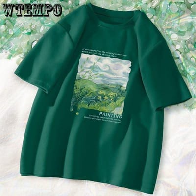 Dames T-shirt met korte mouwen en print Katoen Effen kleur Korte mouwen Niche Design Sense Tops M blue
