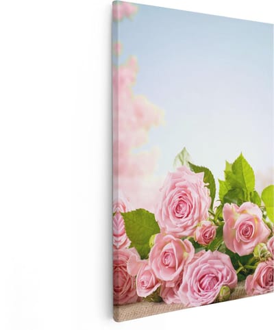 Artaza Canvas Schilderij Bloemen - 20x30 cm - Klein - Wanddecoratie Roze Rozen - Muurdecoratie Bloesem - Kamer Accessoires