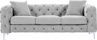 Vente-unique Driezits-Chesterfield-bank van lichtgrijs velours EDWINA