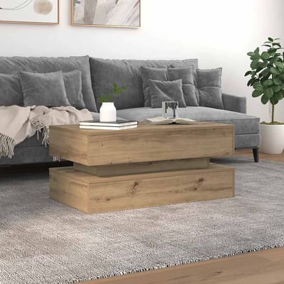 vidaXL - Salontafel - met - LED-verlichting - 90x50x40cm - artisanaal - eikenkleur