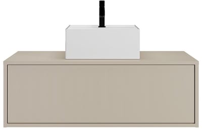 Vente-unique Zwevend badkamermeubel met enkele vierkante wastafel - kleur beige - 94 cm - TEANA II