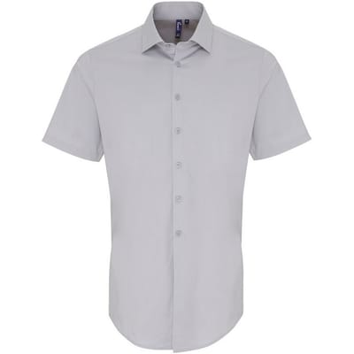 Premier Heren Rekken Pasvorm Poplin Korte Mouwen Shirt (Zilver)