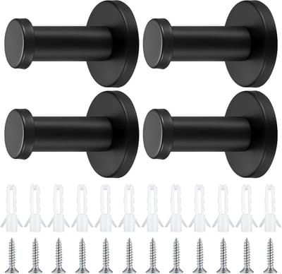 Famanu – 4-Pack Ronde Zwarte Kledinghaken - Handdoekhaak van Staal - Garderobehaak - Metalen Muurhaken - Garderobehaak met Schroeven voor Badkamer - Keuken - Slaapkamer - 50mm/2inch
