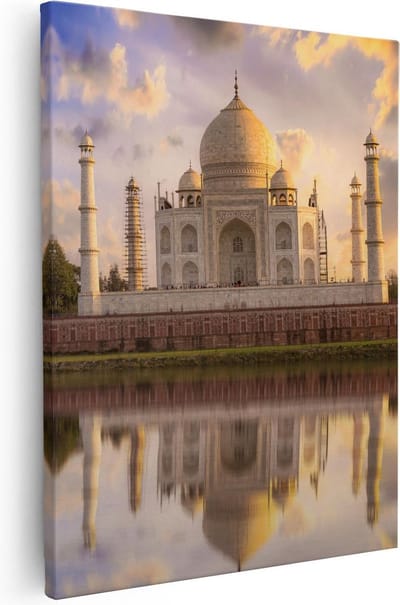 Artaza Canvas Schilderij India - 40x50 cm - Wanddecoratie Taj Mahal - Muurdecoratie Skyline - Kamer Accessoires