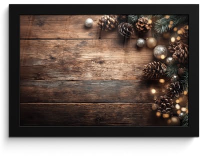Poster in lijst - Fotolijst 30x20 cm - Posters - Kersthoekdecoratie - Dennenappels - Lichtjes - Posterlijst zwart - Decoratie - Wanddecoratie woonkamer - Muurdecoratie slaapkamer - Kerstversiering - Kerstdecoratie voor binnen - Kerstmis